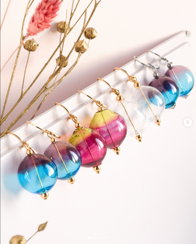 boucles d’oreilles Diatomée en verre soufflé